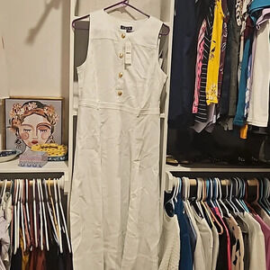 J. Crew White Midi Dress with Gold Buttons